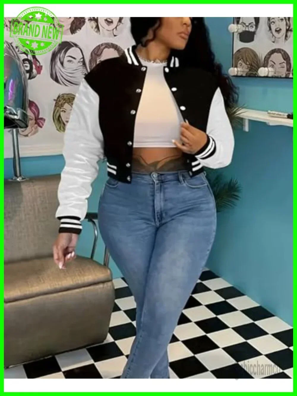 Faux Leather Cropped Bomber Jacket Women Lightweight Moto Letterman Baseball